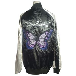 Modified Yokosuka Embroidered SUKAJAN Swallowtail Butterfly Unisex Satin Jacket
